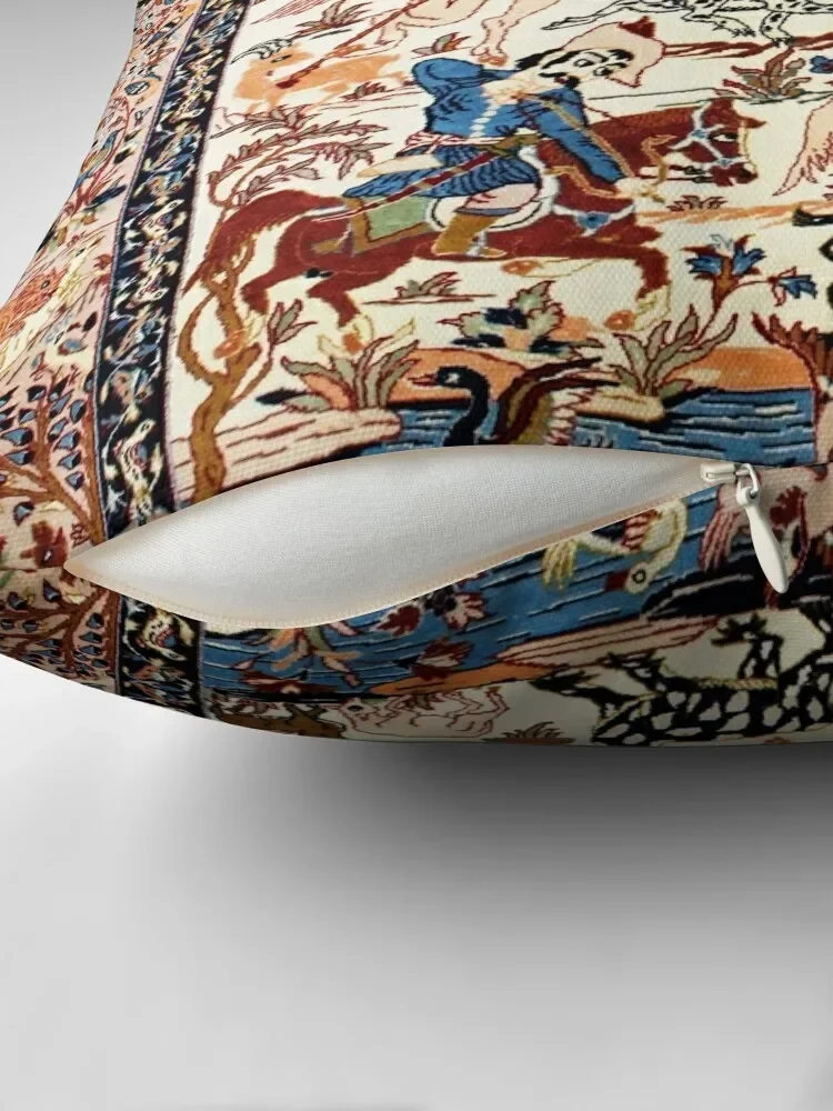 Синяя антикварная персидская шелковая наволочка Isfahan с цветами и принтом