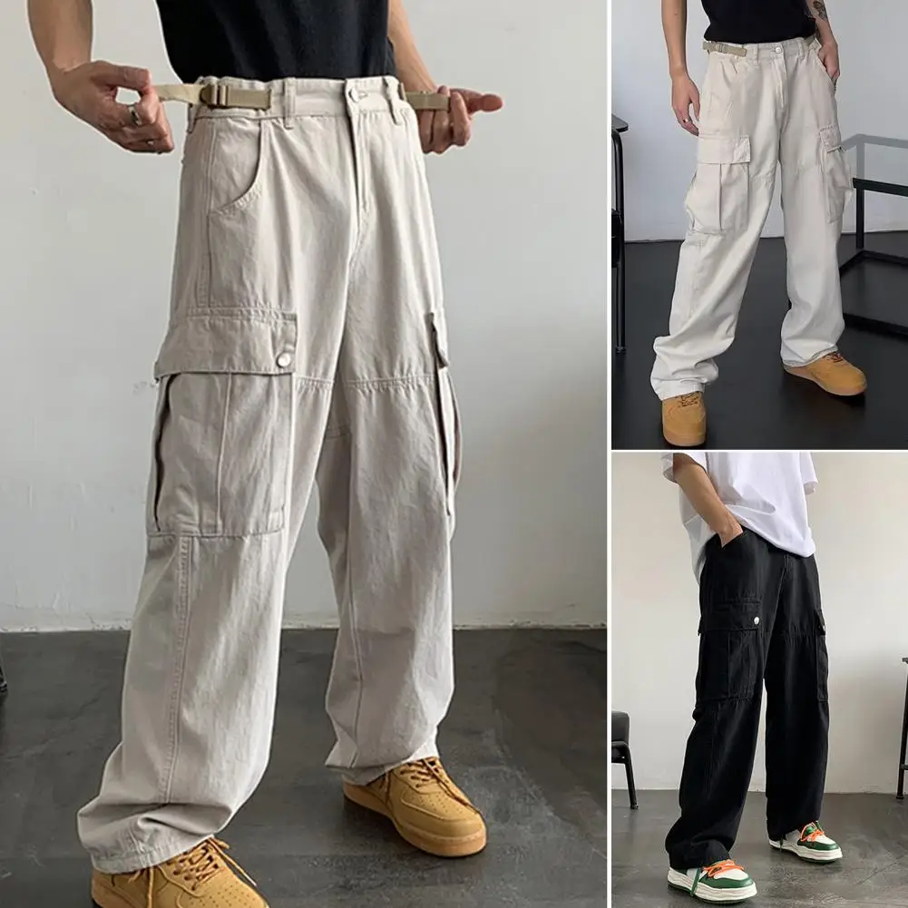 

Summer Cargo Pants Solid Color Multi Pockets Hip Hop Vintage Relaxed Fit Pants for Daily Wear
