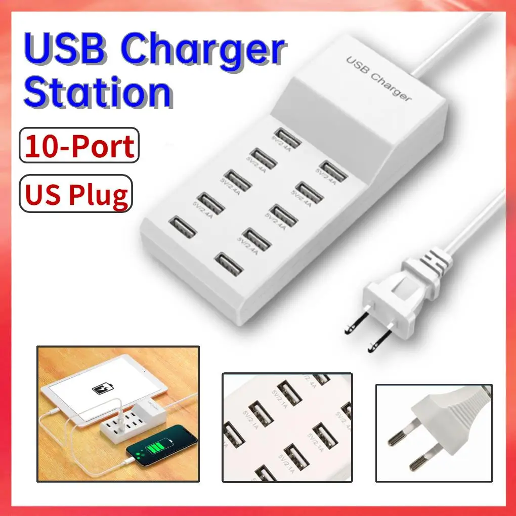 USB Charger Station 10-Port Fast Charging Stand Smart Socket for Phone Tablet Laptop Computer USB Charger Station US Plug