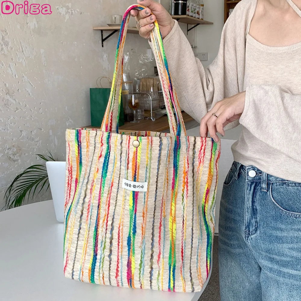 

Rainbow Striped Shoulder Bags For Women High-quality Shopping Bag Casual Tote Handbags Canvas Cylinder Bags Designer Bags