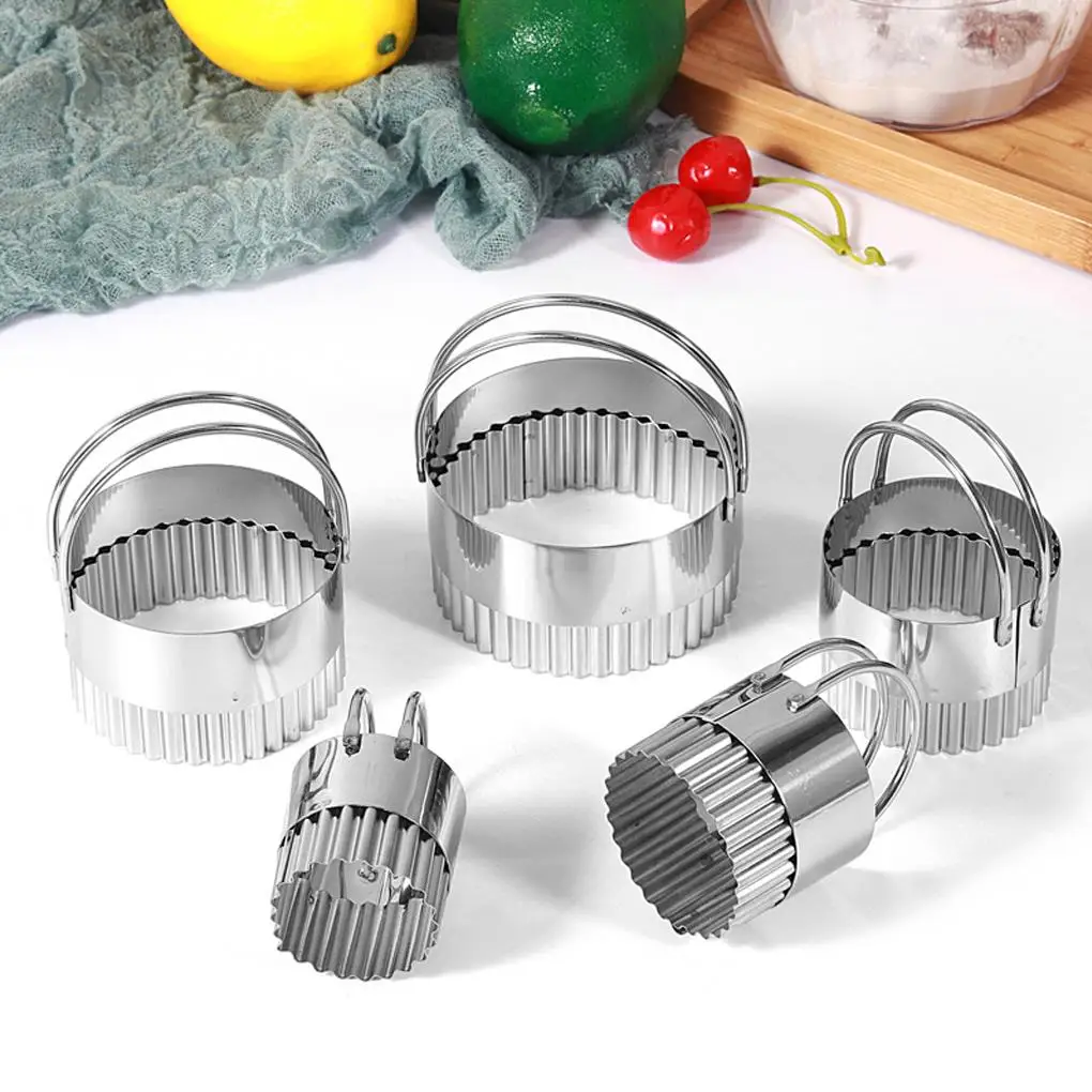 

5pcs/set Cookie Mold Stainless Steel Biscuit Cake Mould Wavy Round Cookie Cutter DIY Kitchen Fondant Mold Cookies Tool