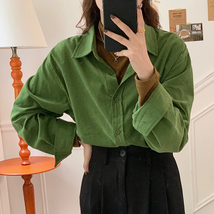 

2023 Women Spring High Quality Corduroy Blouses Tops Womens Tops And Blouses Fashion Women Cotton Shirts Blusas Roupa Feminina