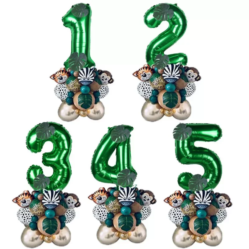 

Animal Head Jungle Balloons Set Kids 1 2 3 Years Birthday Decoration Green Number Balloon Baby Shower Party Baloon