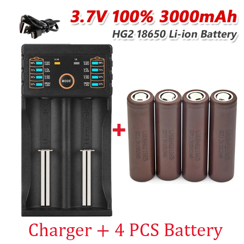 

100% neue Original HG2 18650 3000mAh batterie 18650 hg2 3,6 V entladung 20A gewidmet Für hg2 Power akku + ladegerät