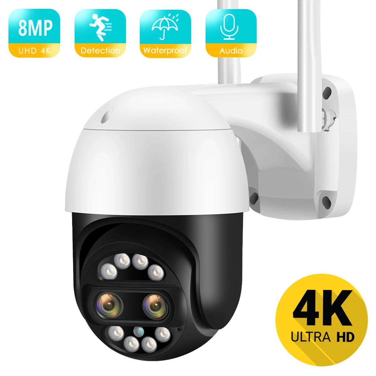

IP-камера BESDER, 8 Мп, 4K, Wi-Fi, 2 объектива, ночное видение