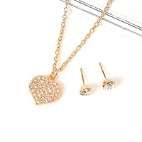 full diamond heart stud earrings necklace for women 0 shape chain lucky jewelry party fashion girls gifts wholesale