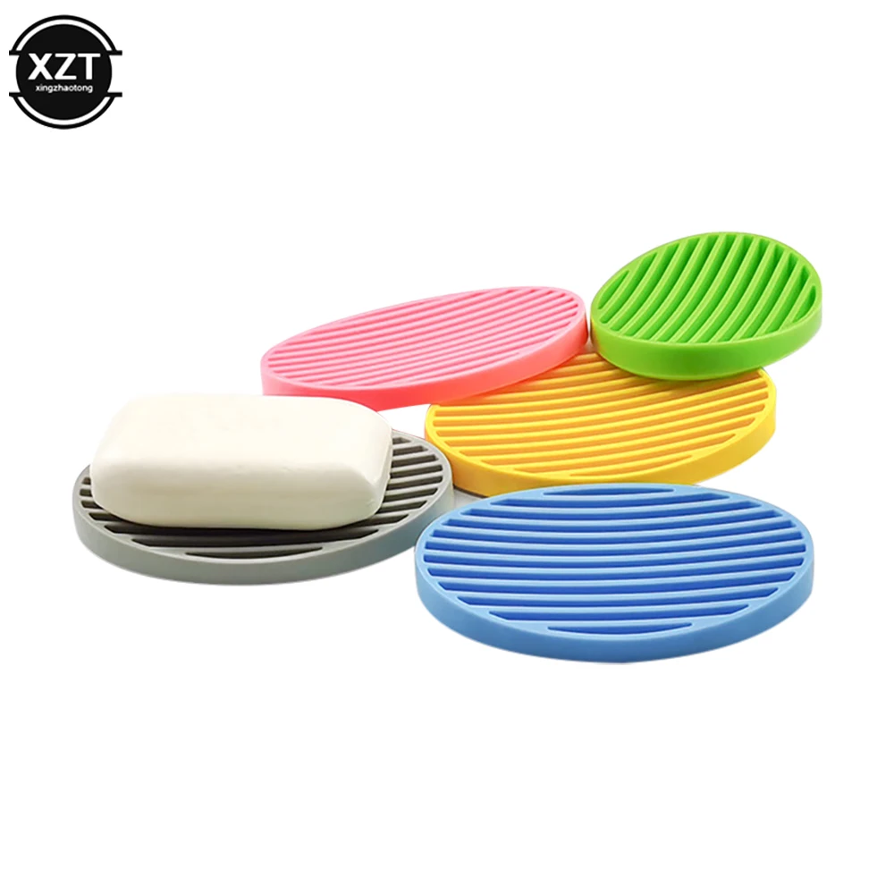 

Colorful Silicone Flexible Soap Dish Plate Tray Drain Soapbox Portable Soap Dishes Kitchen Non-slip Bathroom Tool Storage Holder
