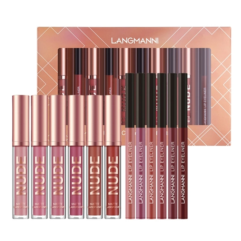 

12Pcs Matte Liquid Lipstick + Lip Liner Pens Set, One Step Lips Makeup Kits