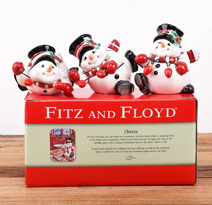 

American Fitz and Floyd Porcelain Santan Claus Figurine Christmas & New Year Gift Ceramic Santa Claus Sculpture Party Decor 3pcs