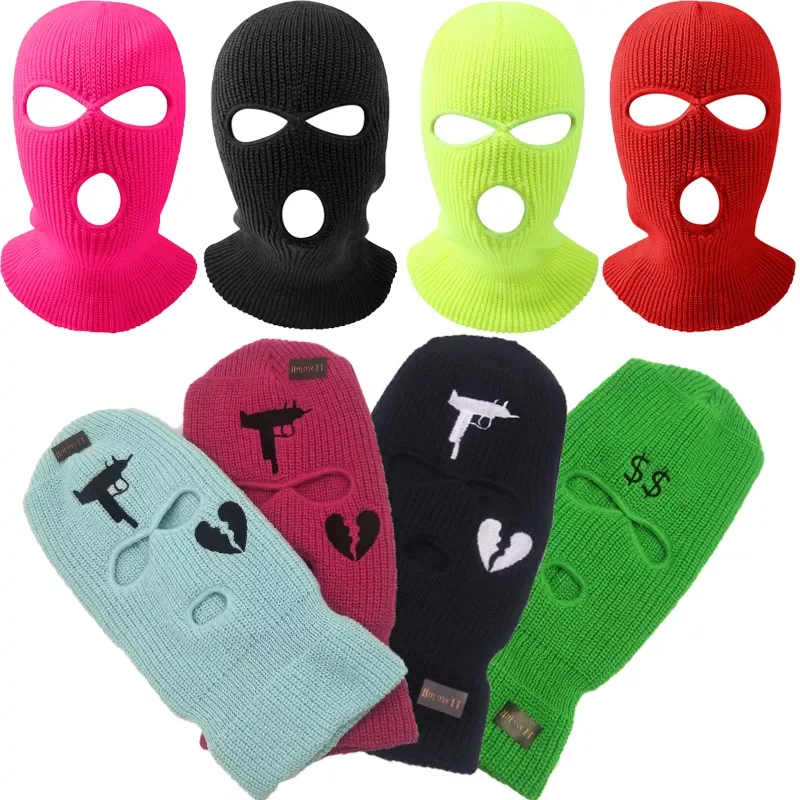 

Holes Winter Warm Unisex Balaclava Mask Hat Full Face Mask Black Knitted Ski Snowboard Hat Cap Hip Hop Multiple Colour Beanie