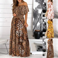 new women printed flowers dress long size holiday beach dress leopard travel dress ruffles women summer clothes 3 colors