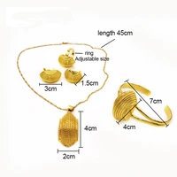 24k dubai gold plated earrings necklace pendant ring bracelet jewelry set semicircle