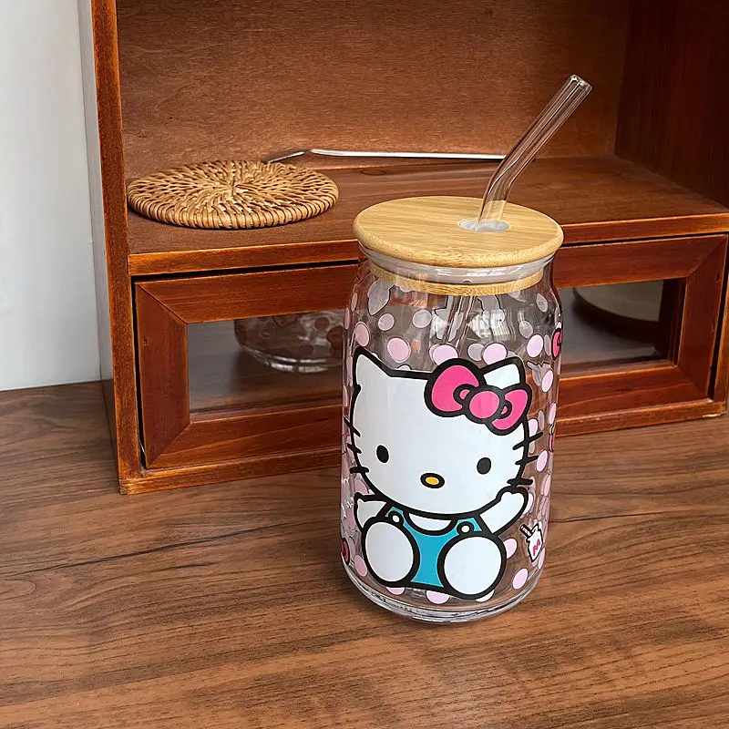 MINISO Hello Kitty стеклянная Милая мультяшная чашка для воды большая емкость соломенная