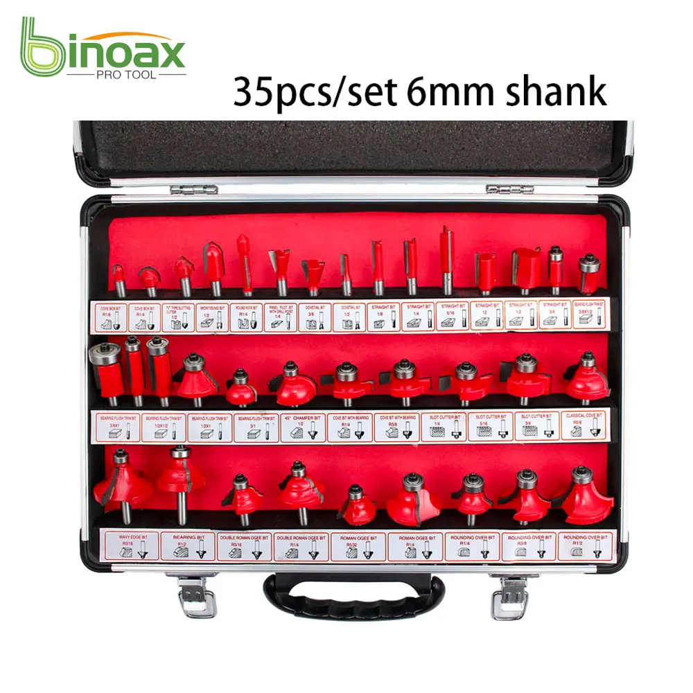 

Binoax 35pc Router Bit Set 6mm and 1/4" Shank Tungsten Carbide Tip Router Bits Woodworking Tool