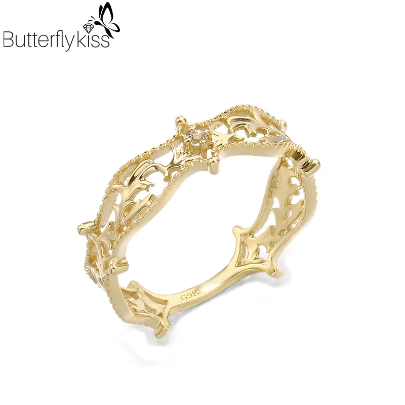 

Женское кольцо с натуральным топазом BK, кольцо из натурального золота 9 к, простые ювелирные украшения из желтого золота с листьями для юбил...