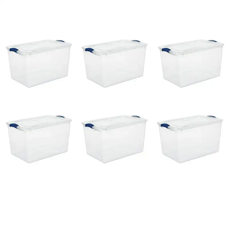 

(4 pack) 66 Quart. Latch Box Plastic, Stadium Blue, Set of 6