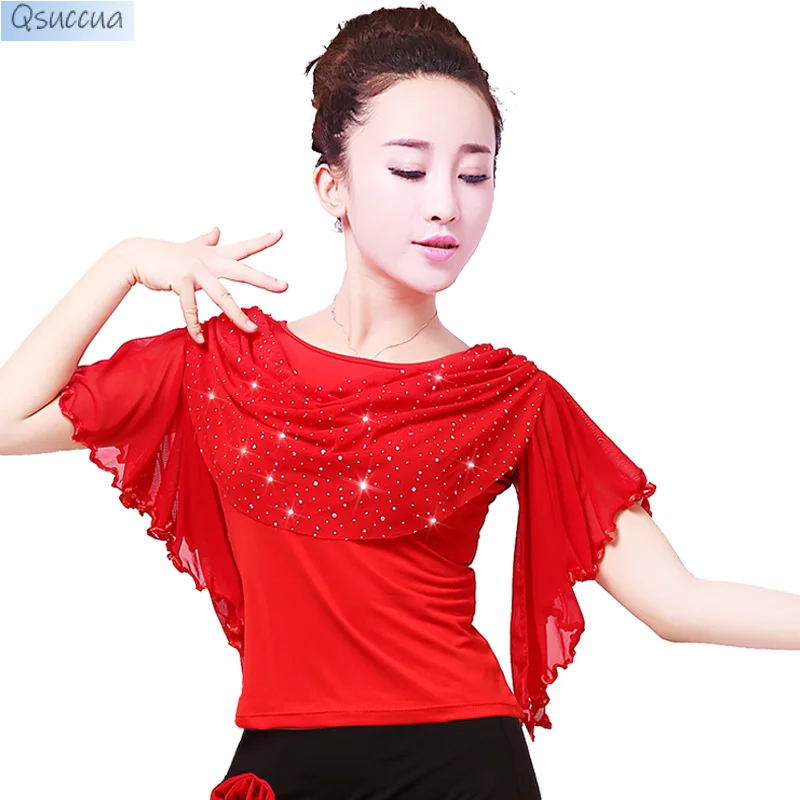 

Women's Adult Latin Dance Dress Square Dance Dress Summer Sequin Top Modern Ballroom Dance Dress