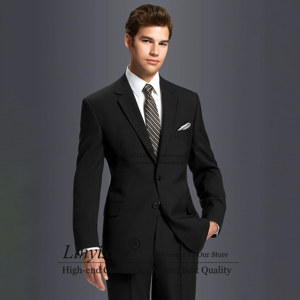 Fashion Black Daily Men Suits Notched Lapel Business Blazer Slim Fit 2 Piece Set Wedding Groom Tuxedo Costume Homme Jacket Pants