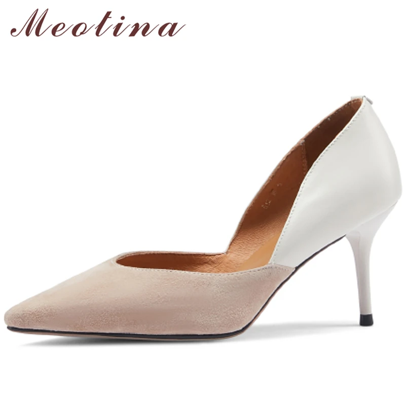

Meotina Genuine Leather Women Shoes Kid Suede Thin Heels Pumps Pointed Toe High Heel Ladies Footwear 2022 Spring Wine Red 33-43
