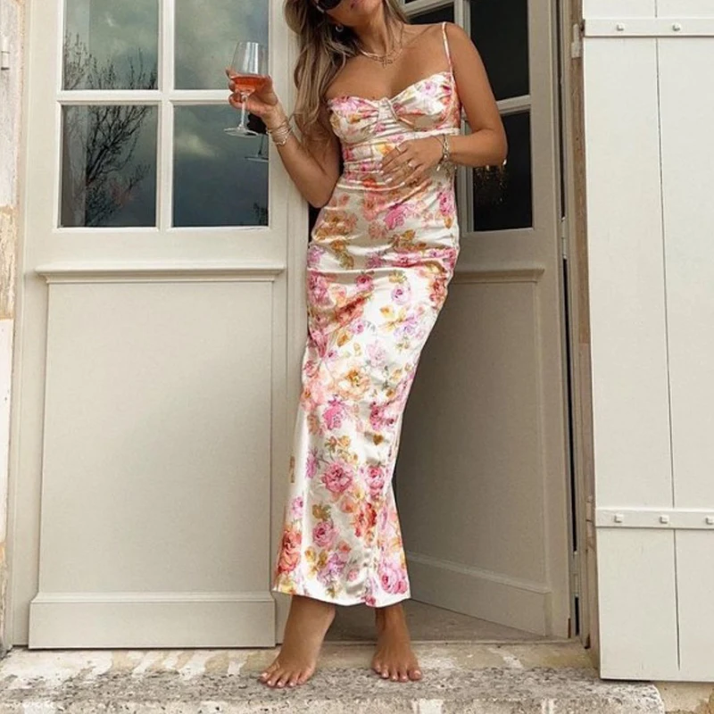 Женские летние платья с цветочным принтом элегантное облегающее платье макси на