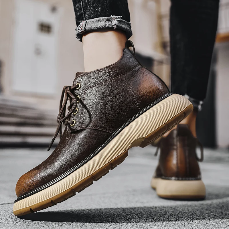 

Men's Leather Waterproof Lace Up Chukka Ankle Boots Oxford Dress Boots Casual Business Work Daily Shoes for Men
