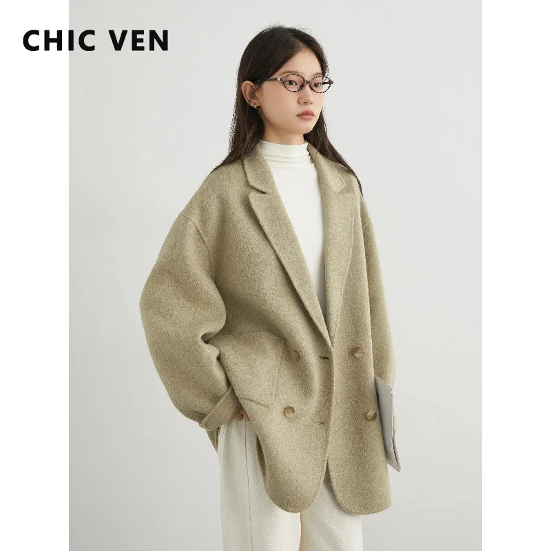 Фото Женское шерстяное пальто CHIC VEN: свободное, повседневное, оверсайз, двубортное, двустороннее, для офиса, осень-зима 2026 №1