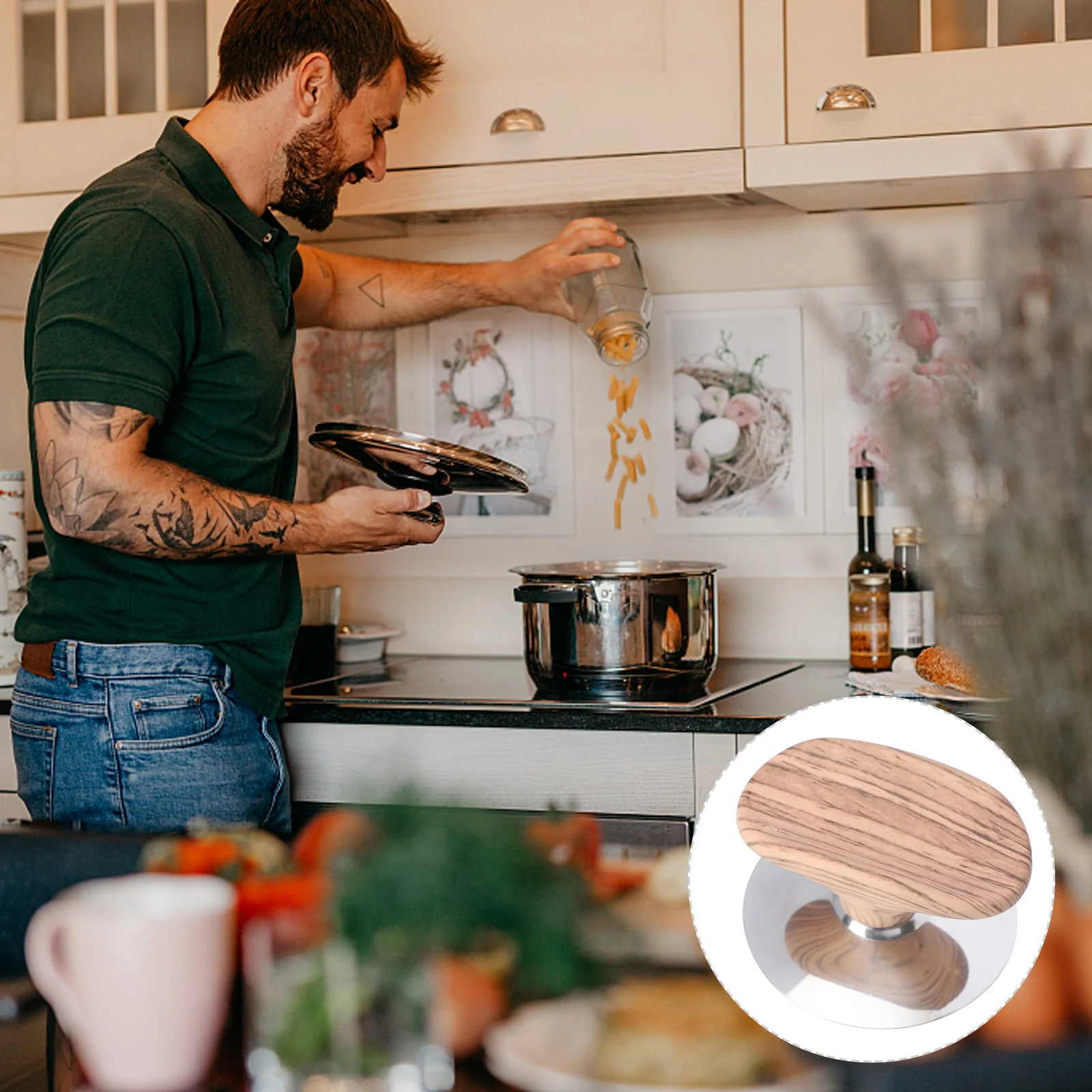 

Wood Grain Pot Lid Handle Non- Knob Soup Accessory Cooking Cover Anti-scald Cookware Pan Replacement Universal