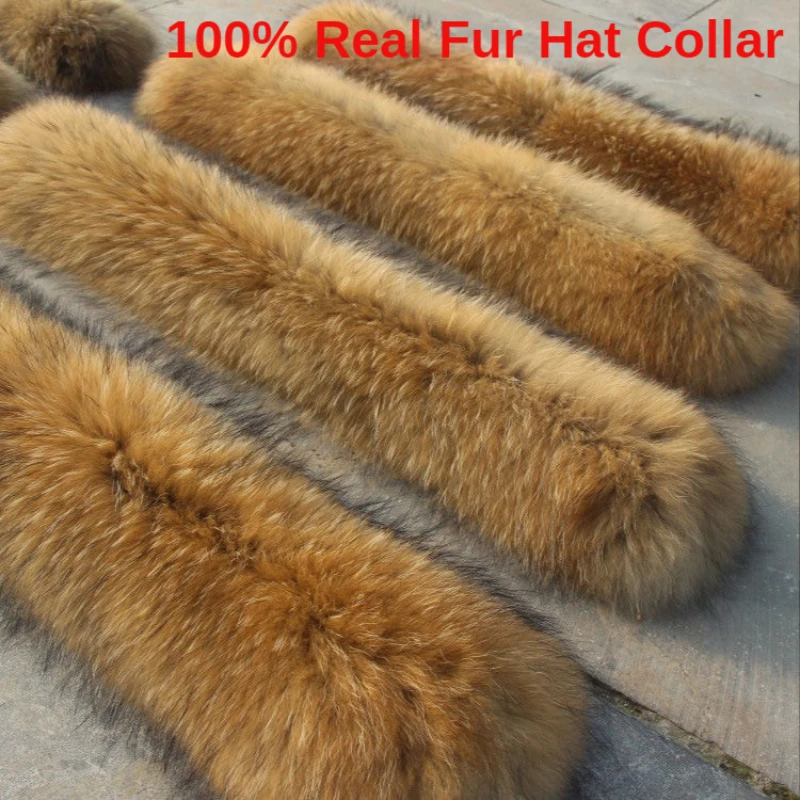 REAL Raccoon Fur Collar Hats Stripe Down Jacket Cotton Coat Fur Accessories Poncho Feminino Inverno  Cachecol