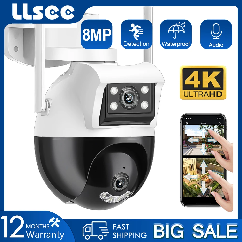 

IP-камера видеонаблюдения LLSEE, 4K, 8 Мп, Wi-Fi камера наружного видеонаблюдения, CCTV, PTZ цветное ночное видение, водонепроницаемая, AI mobile tracki
