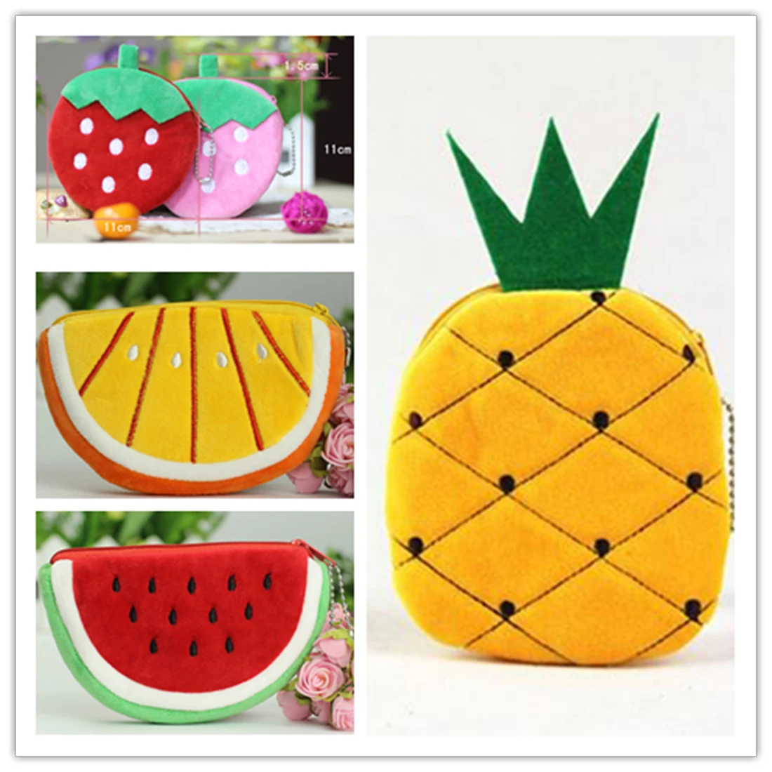 

Fruit Bag Embroidered Plush Coin Purse Cartoon Coin Phone Bag Wallet Purse Zipper Fruit Handbag Plush Coin Bag Card Bag Notecase