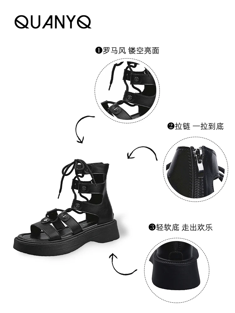 Spring Edge Clear Platform Sandals Women's Summer 2022 New Fashion All-Match High Heel Strap Chunky Heel Roman Sandal Boots