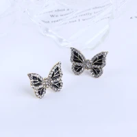 shiny crystal butterfly stud earrings silver color needle sparkling bow knot ear jewelry zircon women party luxury jewelry