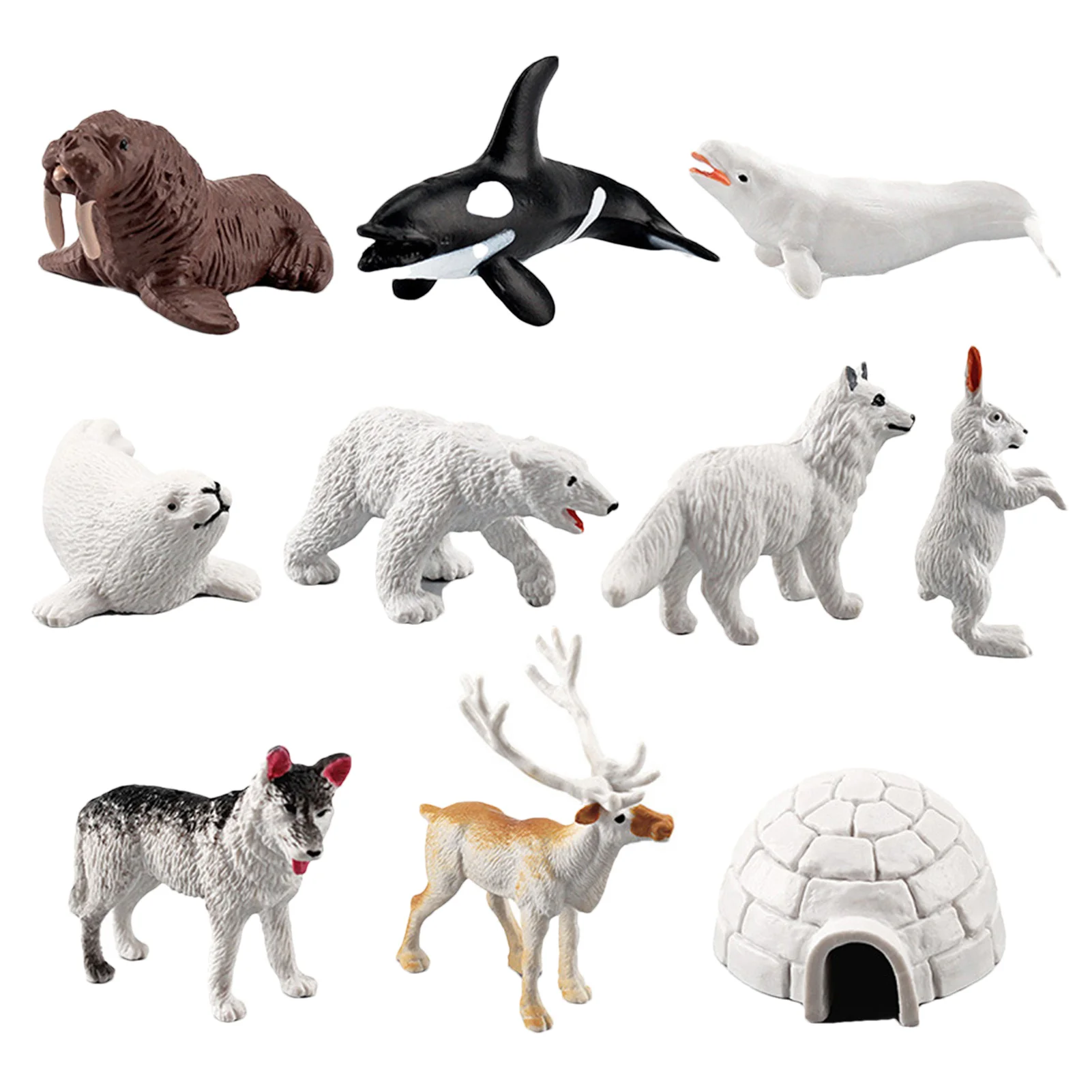 

Arctic Animals Figurines 10-PCS Realistic Animal Statues Kids Toy Playset Arctic Bear Seal Rabbit Models Early Educational Toys