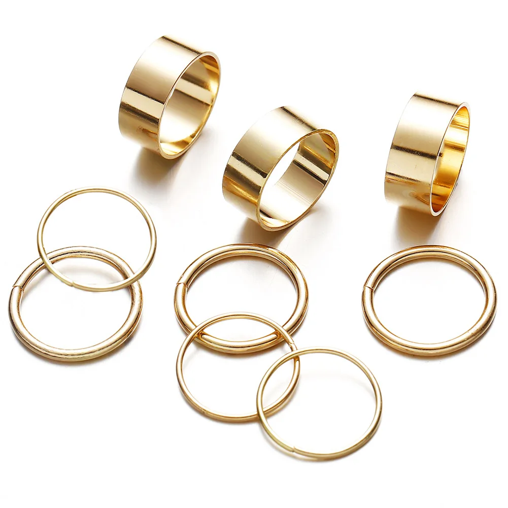 

9 Pcs/set Men Women Simple Stackable Rings Polished Alloy Rings