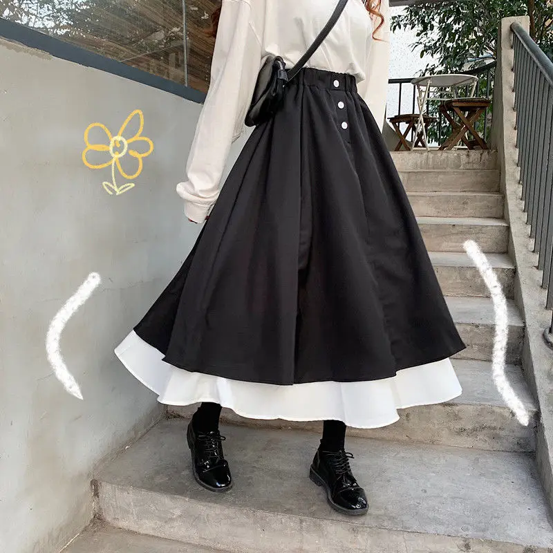 

Mini skirt high waist skirt female autumn student Korean version is thin dark retro petal mid-length A-line skirt Y2k traf zara