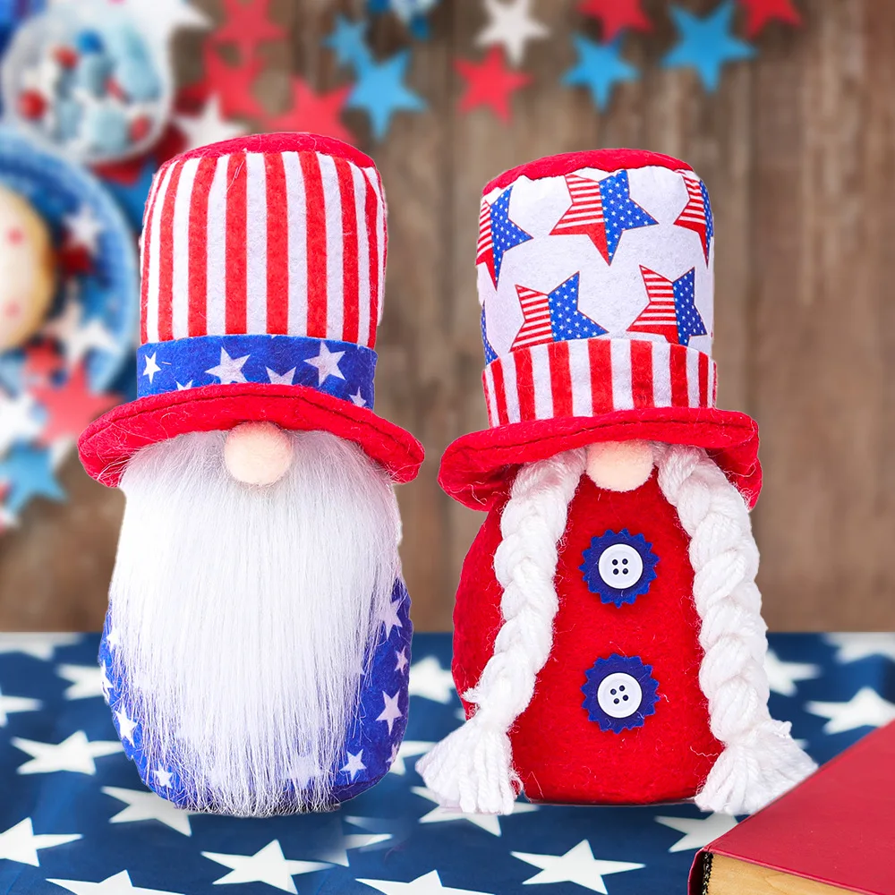 

National Day Fabric Gnome Decor Cute Telescoping Patriotic Gnome Doll Elf Standing Decor 4th of July Table Ornaments Gnome