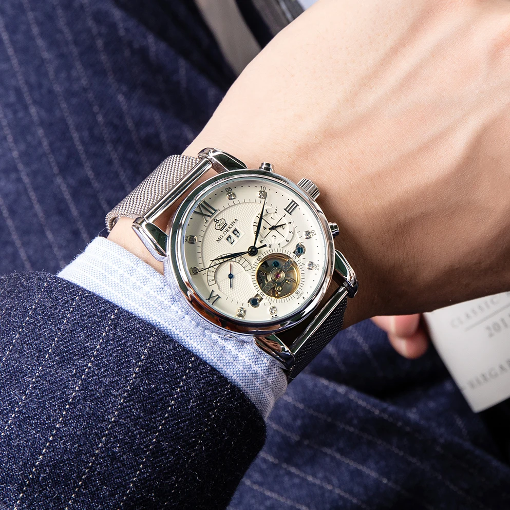 Мужские автоматические часы-скелетоны ORKINA с турбийоном часы из нержавеющей