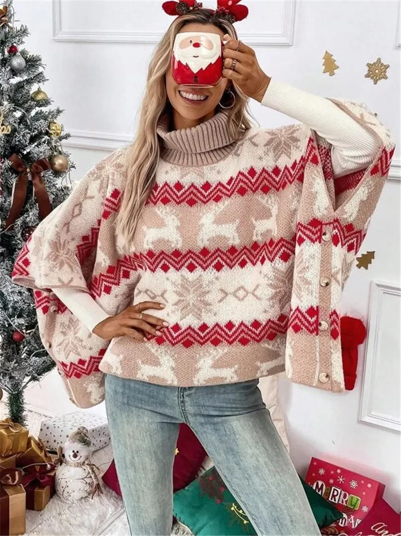 

Women's Turtlenecks Knitting Sweater Loose Pullovers Sweater Tops 2023 Autumn Winter Christmas Long Sweaters for Women