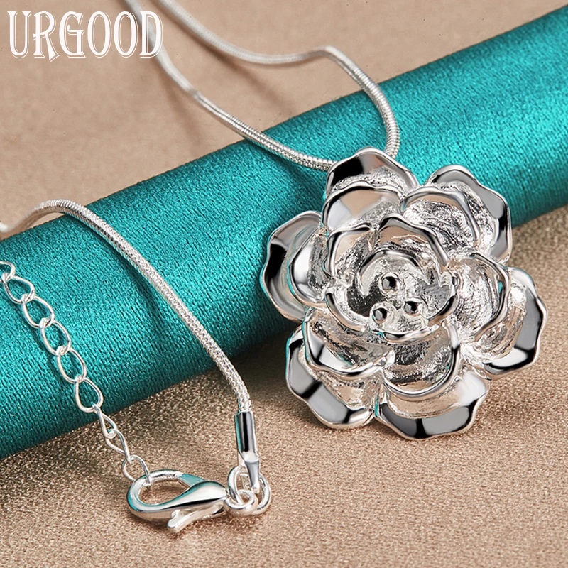 

925 Sterling Silver Flower Pendant Necklace 16-30 Inch Chain For Women Party Engagement Wedding Fashion Jewelry