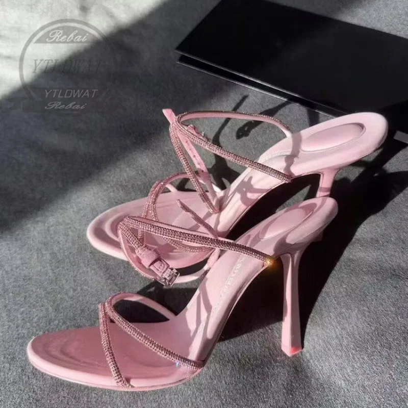 

Women Sandals Black Net Suede Fabric Cross Strap Sexy High Heel Shoes Pumps Lace-up Peep Toe Femme Sandalias Femininas