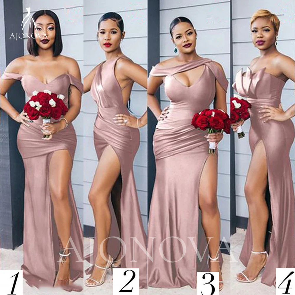 

Pink Satin Party Dresses for Weddings Side Split Mermaid Elegant Dress Women for Wedding Party Bridesmaid Dress Woman Robe Guest