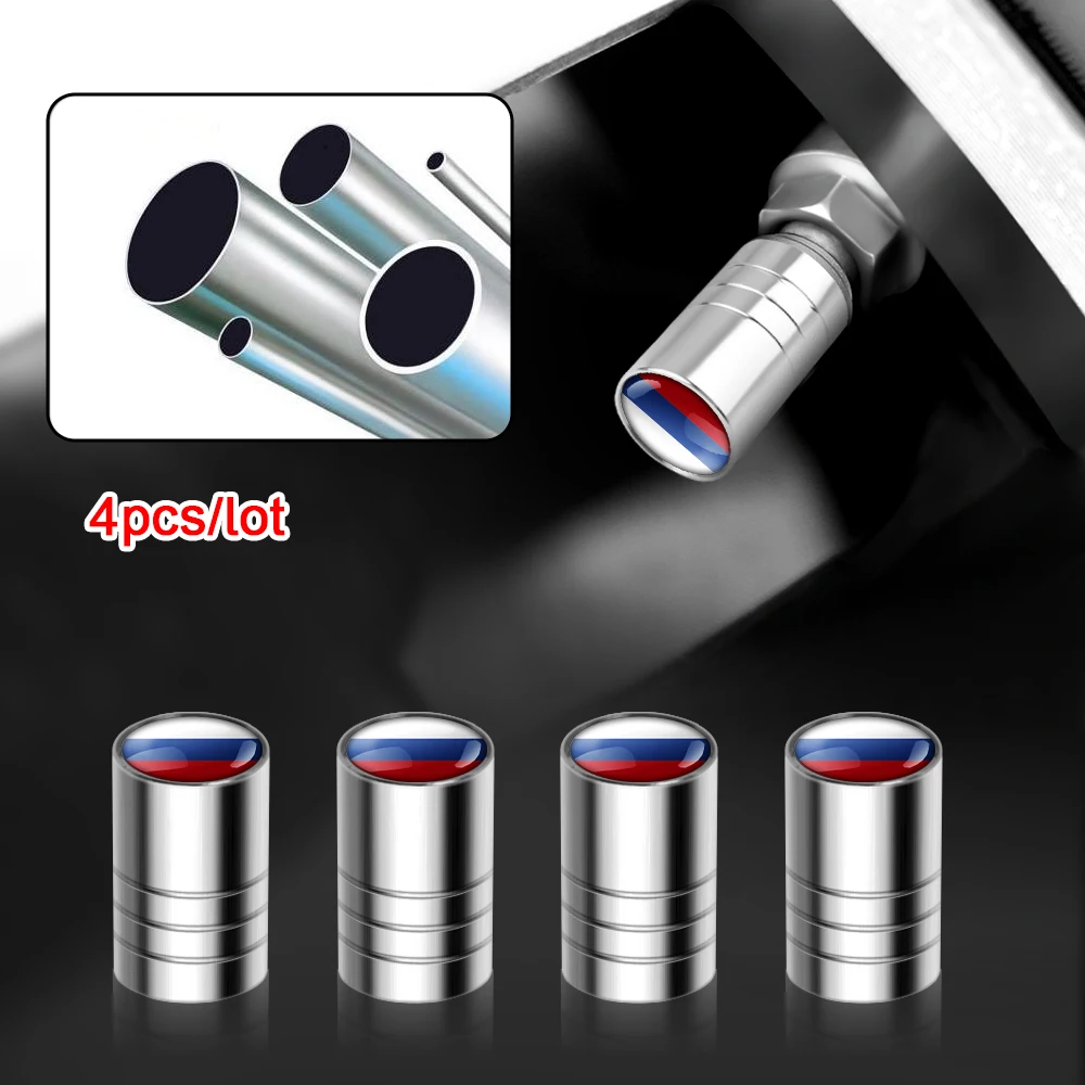 

4Pcs Universal Car Bicycles Motorcycles Accessories Wheel Tire Valve Caps Stem Covers Russia Flag Emblem Auto Decoration Styling