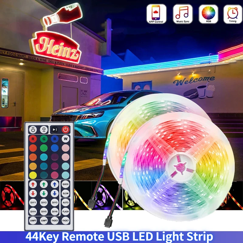 

Светодиодная лента 5 м/10 м RGB USB 5050 SMD светильник s 5 В, световая лента с 44 клавишами дистанционного управления, настольная, праздничная, настенн...