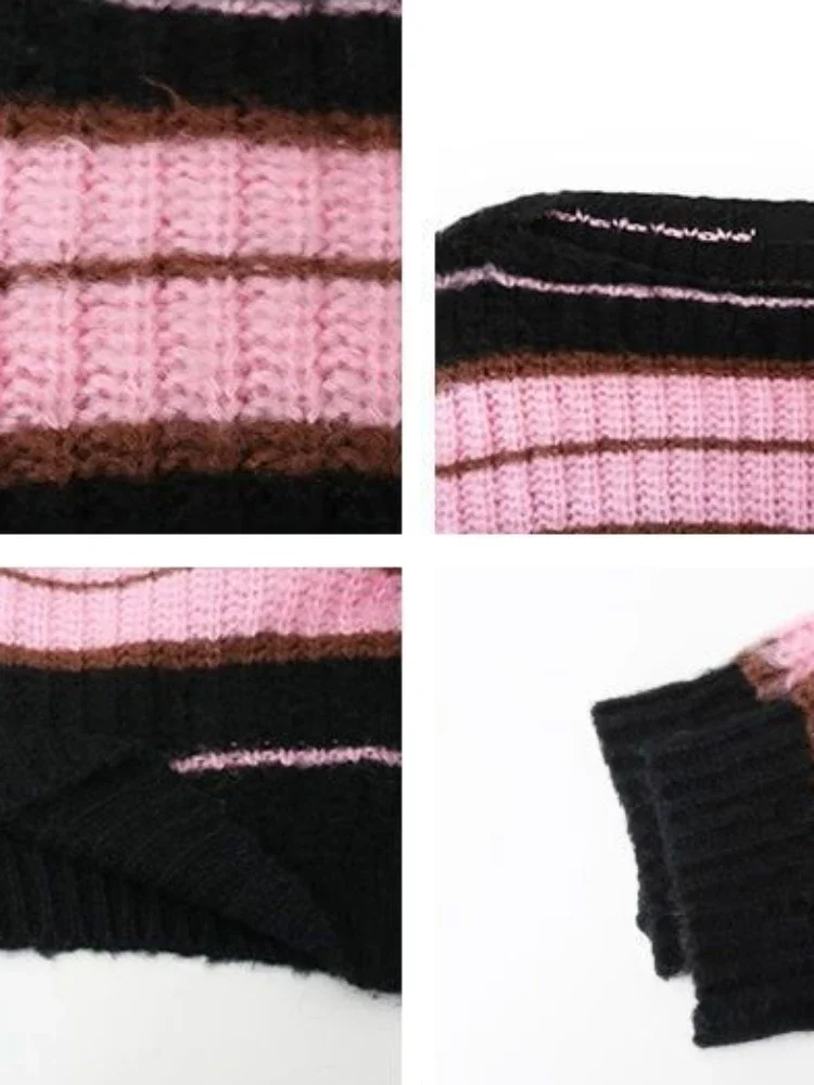 Женские пуловеры в стиле Харадзюку готический вязаный винтажный полосатый