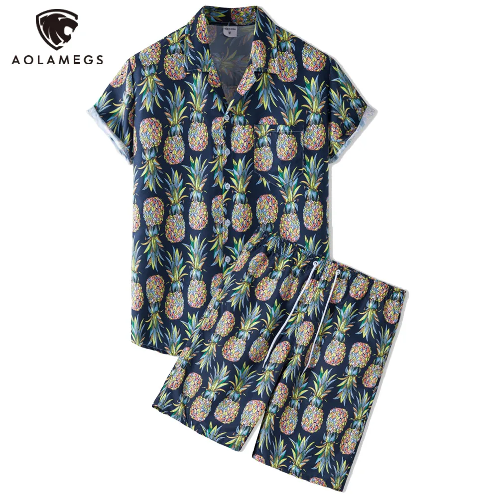 

Aolamegs Hip Hop Men's sets Fruit Pattern Printed Hawaiian Set Summer Cozy Cool Beach Suits Harajuku Fashion Casual Men Clothing