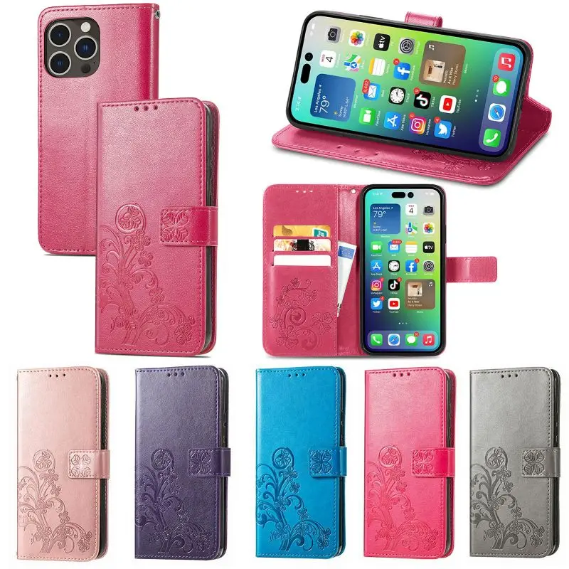 

Card Wallet Embossing Phone Case For iPhone 14 13 12 11 Pro XR X Xs Max 8 7 6 Plus SE 360° Full Protection Magnetic Flip Cover