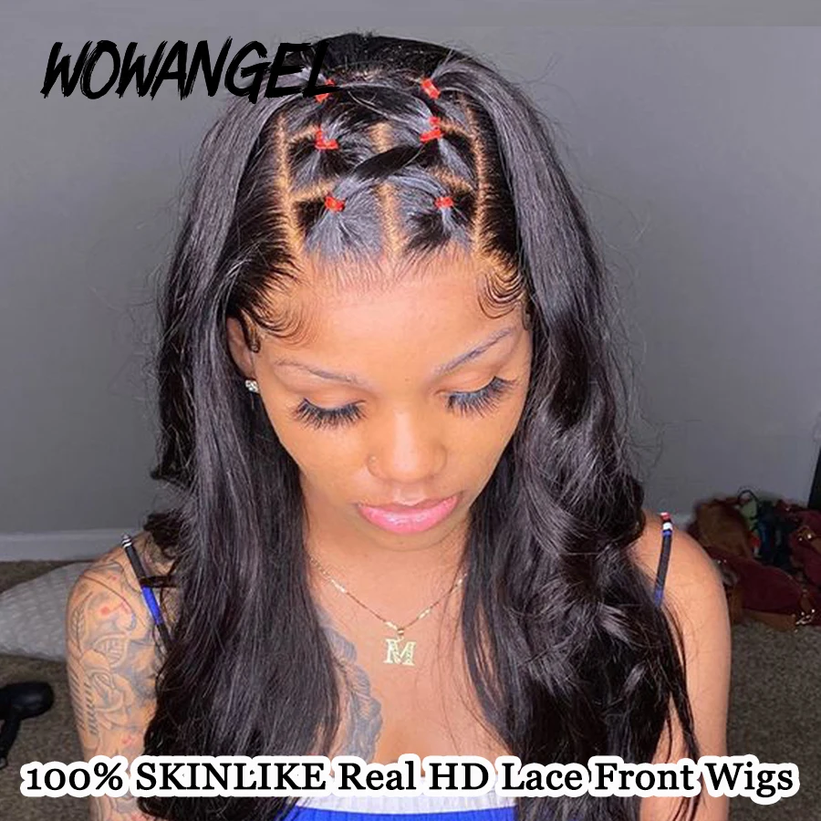 

Wow Angel 13x6 Invisible HD Full Lace Front Human Hair Wig Melt Skins Body Wave HD Lace Full Frontal Wig Pre Plucked For Woman