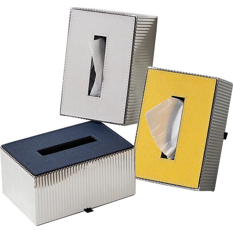 Современная простая Серебристая кожаная бумажная коробка из нержавеющей стали