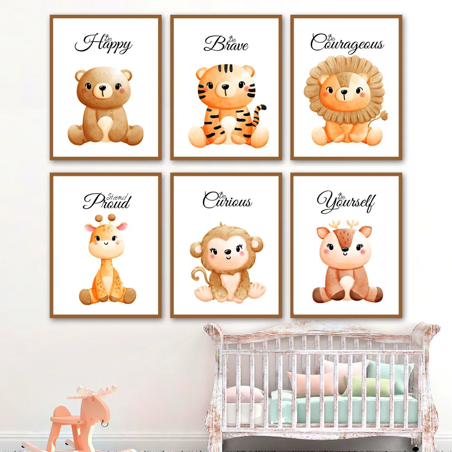 

Jungle Animals Poster Lion Deer Tiger Giraffe Bear Nursery Wall Art Prints Canvas Painting Wall Pictures Baby Kids Room Decor