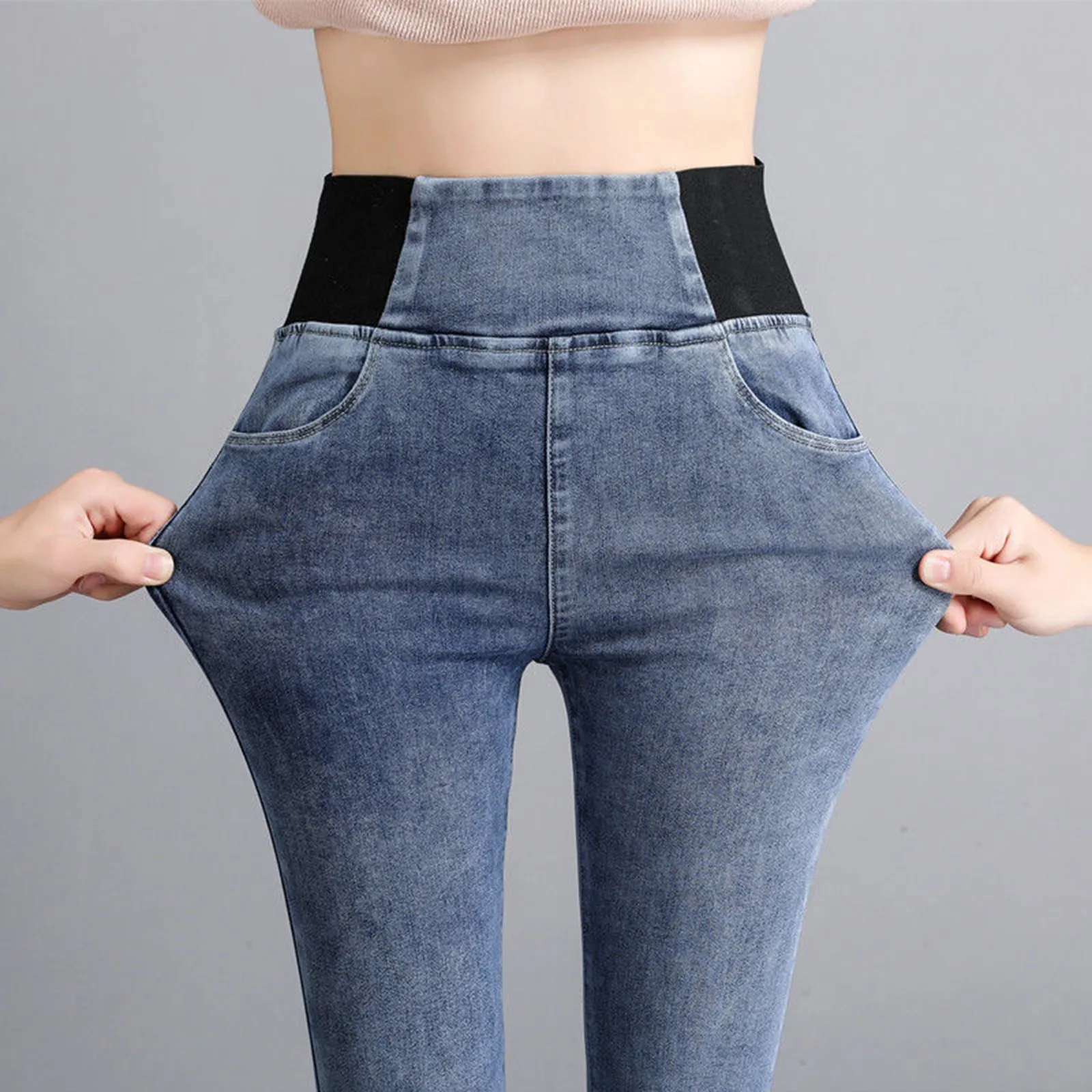 

Womens High Waist Jeans Black Slim Fit Elastic Waist Ladies Jeans Pants Stretch Leggings Short Jean Pants for Women